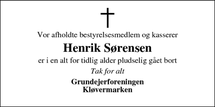 Dødsannoncen for Henrik Sørensen - Arden