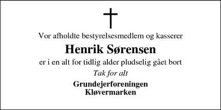Dødsannoncen for Henrik Sørensen - Arden
