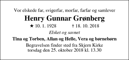 Dødsannoncen for Henry Gunnar Grønberg - Ølgod