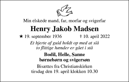 Dødsannoncen for Henry Jakob Madsen - Aarhus