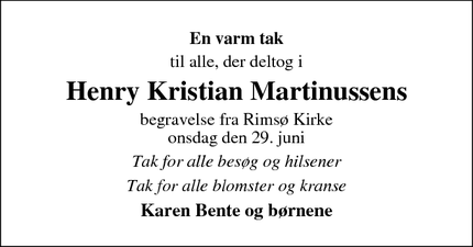 Taksigelsen for Henry Kristian Martinussens - Rimsø