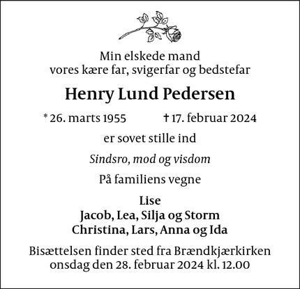 Dødsannoncen for Henry Lund Pedersen - Kolding