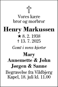 Dødsannoncen for Henry Markussen - Sørvad