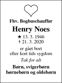 Dødsannoncen for Henry Noes - Struer