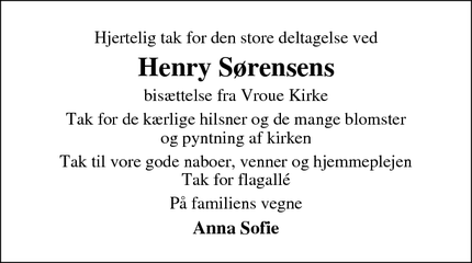 Dødsannoncen for Henry Sørensens - Sjørup