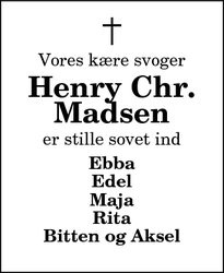 Dødsannoncen for Henry Chr.
Madsen - Fjerritslev