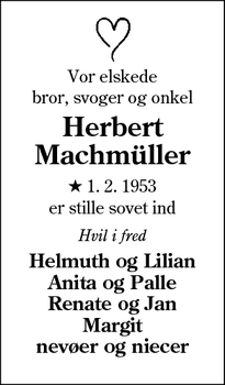 Dødsannoncen for Herbert
Machmüller - Aabenraa