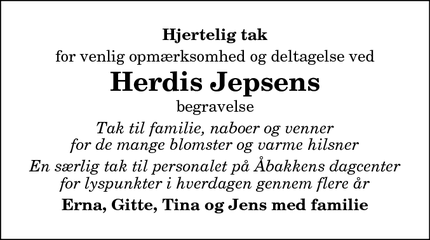 Taksigelsen for Herdis Jepsens - Sundby