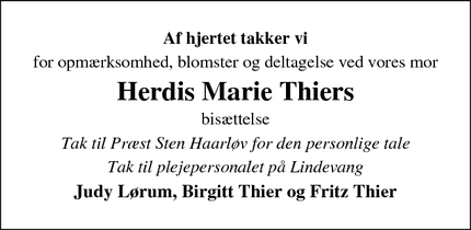 Taksigelsen for Herdis Marie Thiers - Tinglev