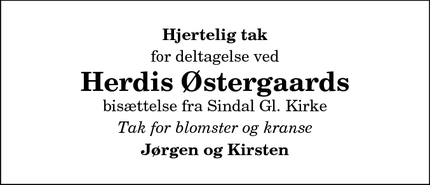 Taksigelsen for Herdis Østergaards - Sindal