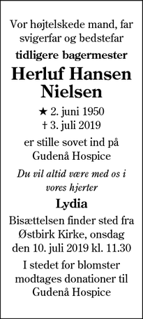 Dødsannoncen for Herluf Hansen
Nielsen - Haderslev