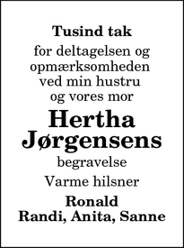 Taksigelsen for Hertha Jørgensens  - 9690 Fjerritslev