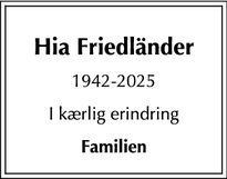 Dødsannoncen for Hia Friedländer - Gentofte