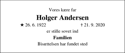 Dødsannoncen for Holger Andersen - Jyllinge