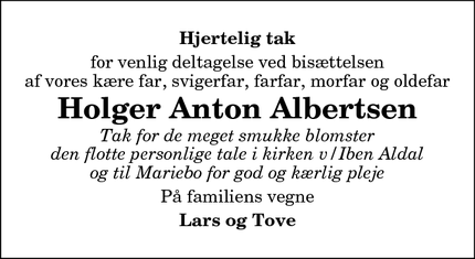 Taksigelsen for Holger Anton Albertsen - Tversted