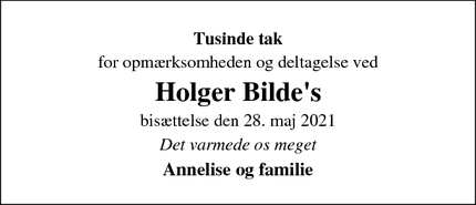 Taksigelsen for Holger Bilde's - Vilslev