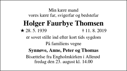 Dødsannoncen for Holger Faurbye Thomsen  - Allerød
