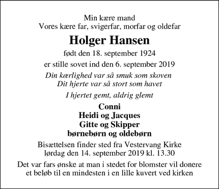 Dødsannoncen for Holger Hansen - Viborg