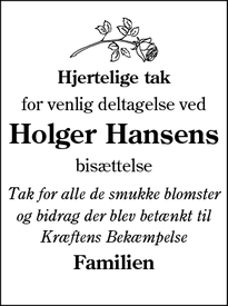 Taksigelsen for Holger Hansens - Gredstedbro