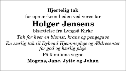 Taksigelsen for Holger Jensens - Voerså