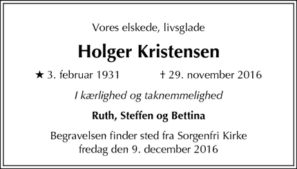 Dødsannoncen for Holger Kristensen - Taastrup