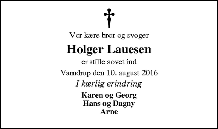 Dødsannoncen for Holger Lauesen - Vamdrup