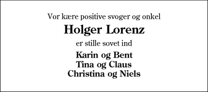 Dødsannoncen for Holger Lorenz - Esbjerg