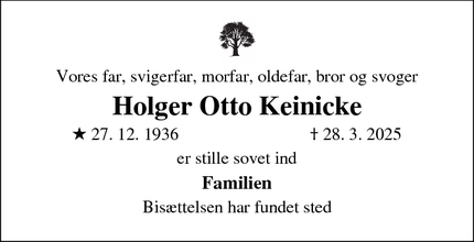Dødsannoncen for Holger Otto Keinicke - Korsør
