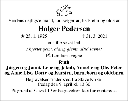 Dødsannoncen for Holger Pedersen - Skive