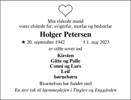 Dødsannoncen for Holger Petersen - Tinglev