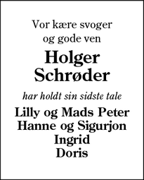 Dødsannoncen for Holger Schrøder  - Esbjerg