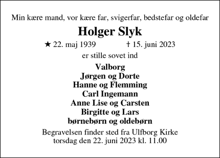 Dødsannoncen for Holger Slyk - Ulfborg