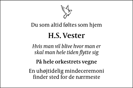 Dødsannoncen for H.S. Vester - København K