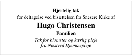 Taksigelsen for Hugo Christensen - Tappernøje