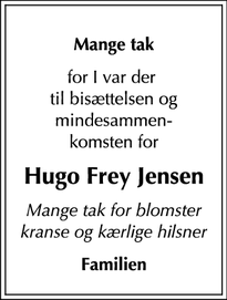 Taksigelsen for Hugo Frey Jensen - Frederiksberg 