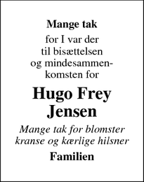 Taksigelsen for Hugo Frey Jensen - Frederiksberg 