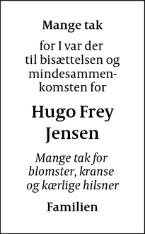 Taksigelsen for Hugo Frey Jensen - Frederiksberg 