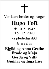 Dødsannoncen for Hugo Toft - 6973 Ørnhøj