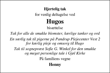 Taksigelsen for Hugos - Gjøl