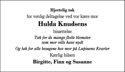 Taksigelsen for Hulda Knudsens - Herning