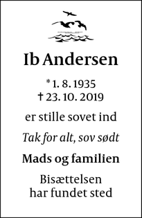Dødsannoncen for Ib Andersen - kalvehave