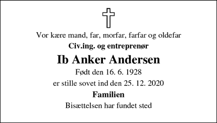 Dødsannoncen for Ib Anker Andersen - Hørby, Tuse Næs