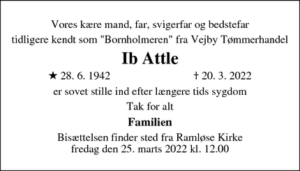 Dødsannoncen for Ib Attle - Helsinge