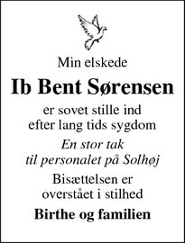 Dødsannoncen for Ib Bent Sørensen - Mern