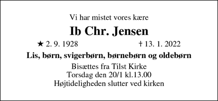 Dødsannoncen for Ib Chr. Jensen - Risskov