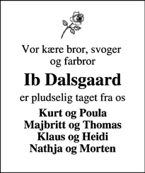 Dødsannoncen for Ib Dalsgaard - Sparkær