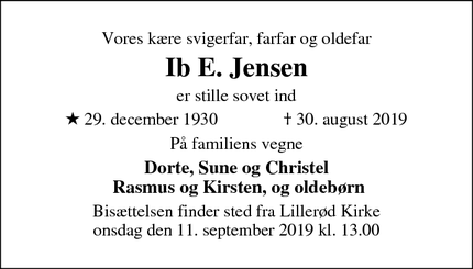 Dødsannoncen for Ib E. Jensen - Allerød