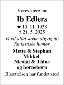Dødsannoncen for Ib Edlers - Hillerød