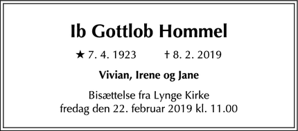 Dødsannoncen for Ib Gottlob Hommel - Sorø