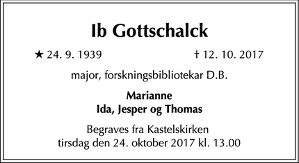 Dødsannoncen for Ib Gottschalck - København